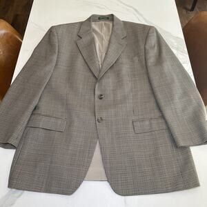Lauren Ralph Lauren 100% Wool Sport Coat Blazer Mens 44R Tan Multi Houndstooth